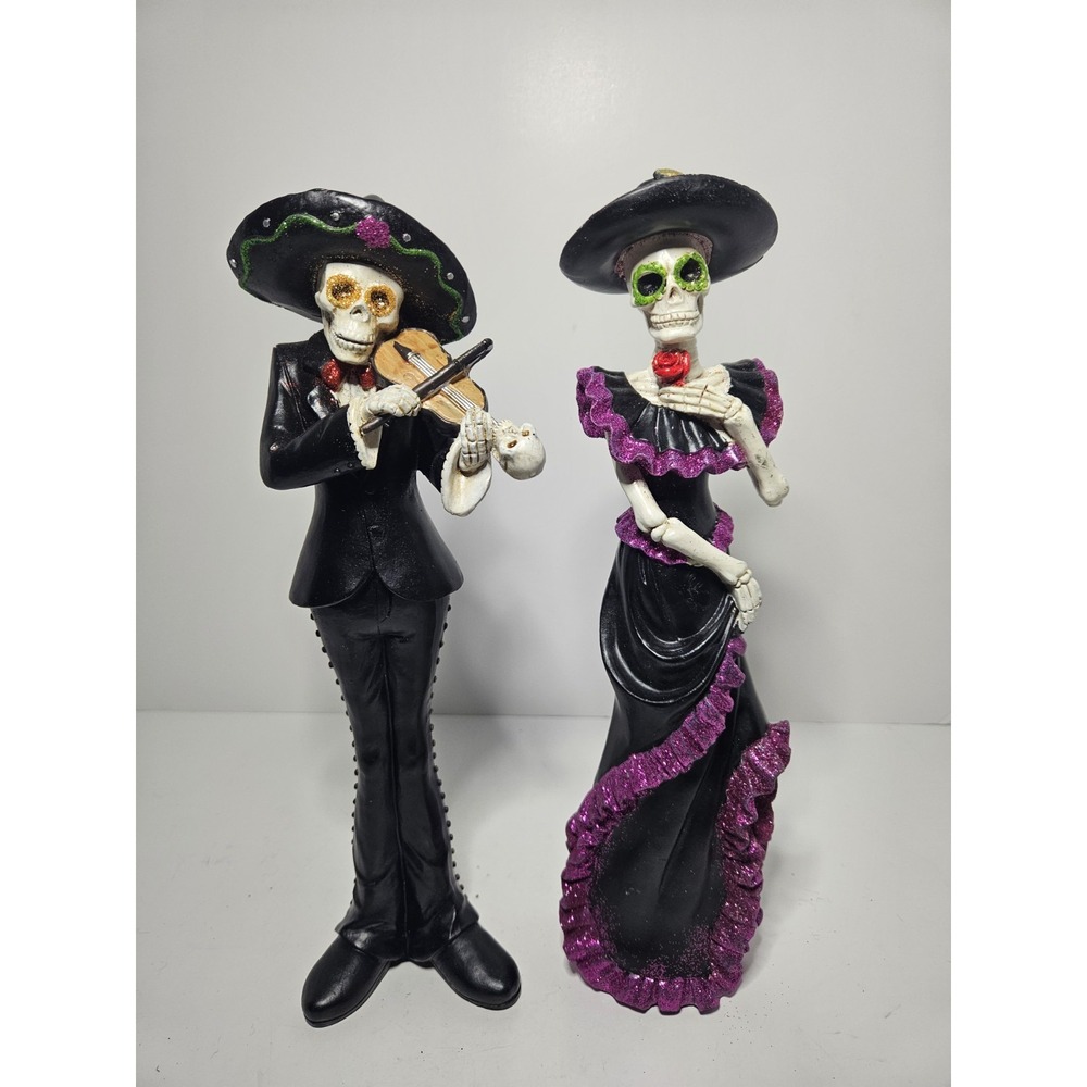 Day of the Dead Mariachi Skeleton Couple Figurines Dia de los Muertos Halloween